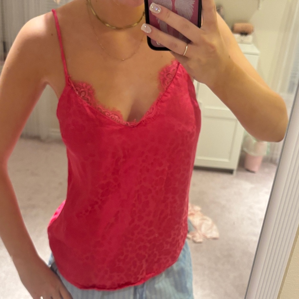 Pink satin cheetah lacy top
